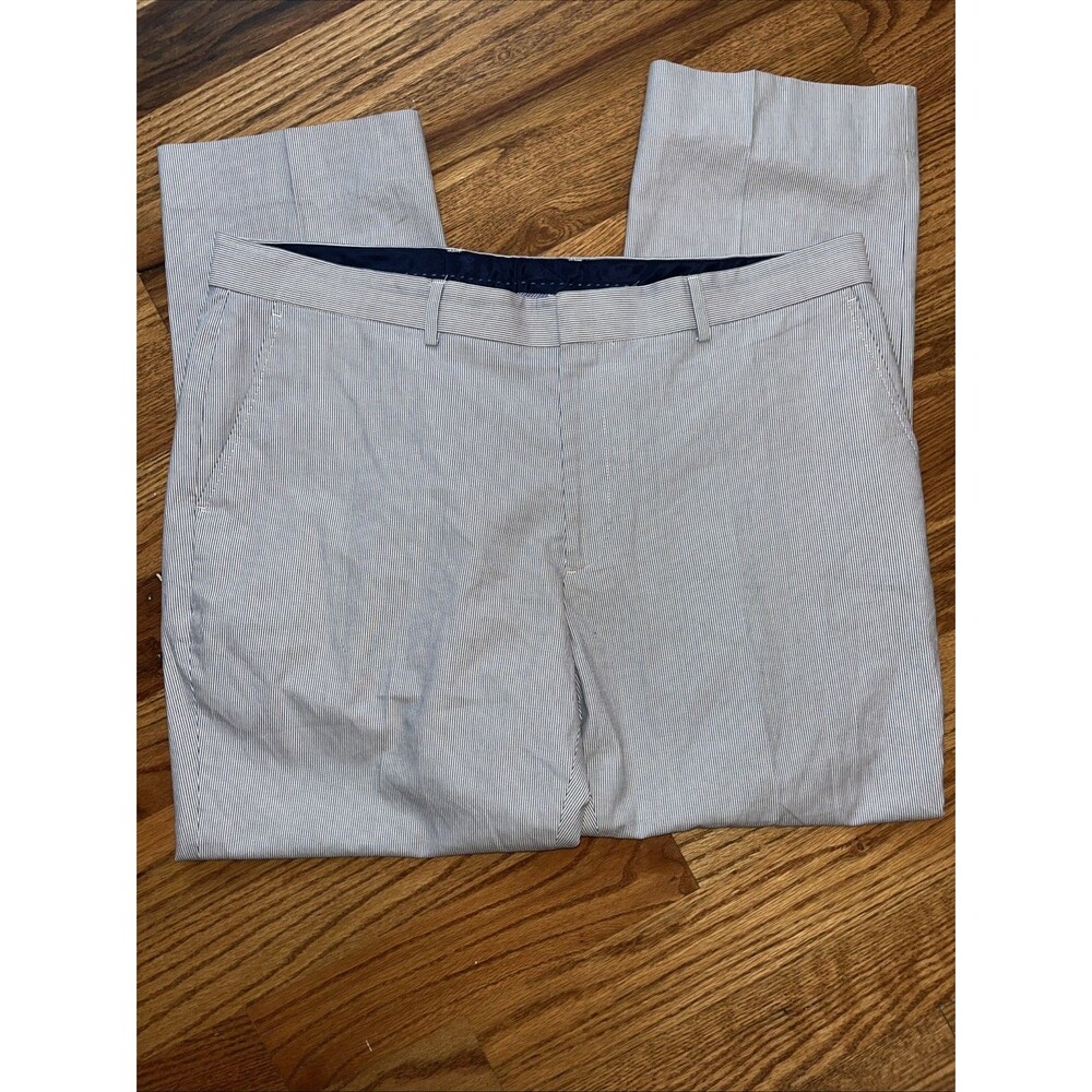 Nautica Size 40x30L Men's Pinstripe Navy Blue And White Dress Pants
